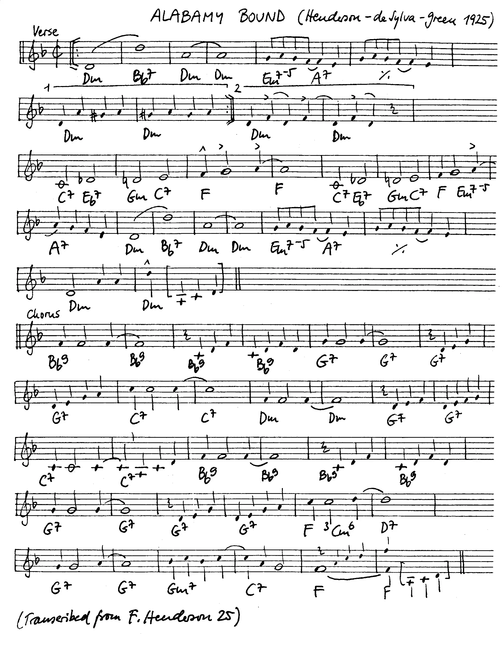 alabamy bound free jazz leadsheet - Courtesy of the Jungle Jazz Band